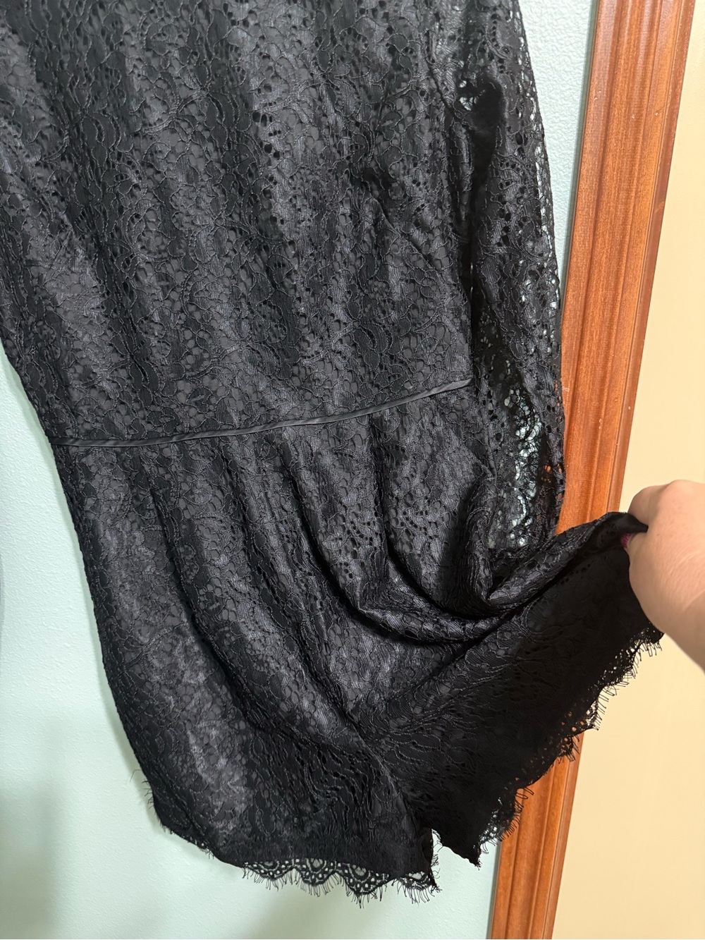 By Anthropologie Long-Sleeve Black Lace Romper with Pockets Size 10 NWT - Picture 7 of 15